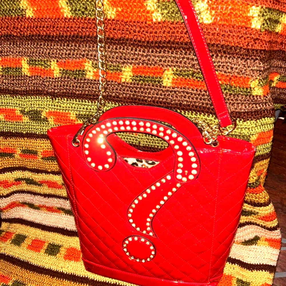 Red Quilted Handbag with Gold Chain